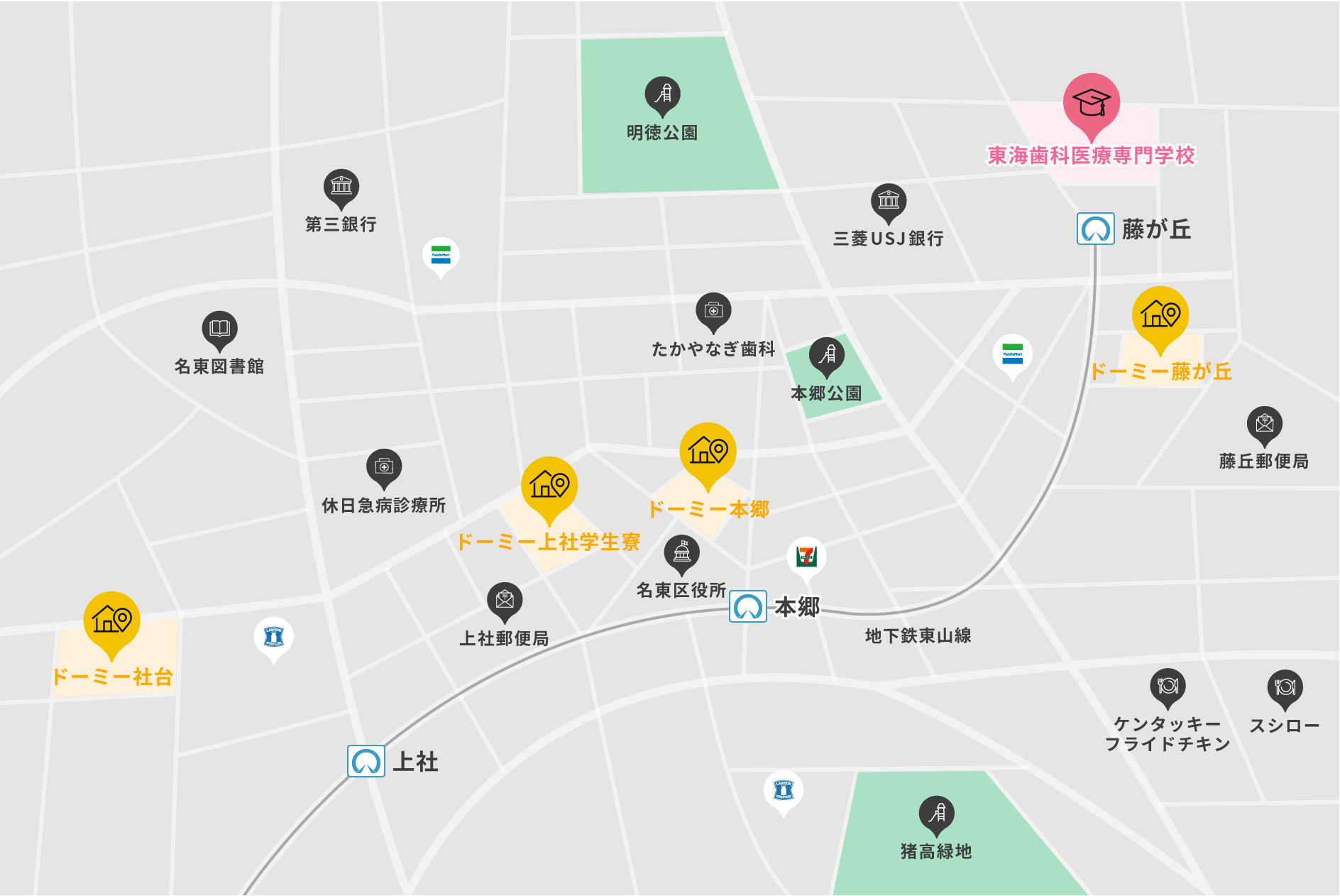 藤が丘エリアの地図